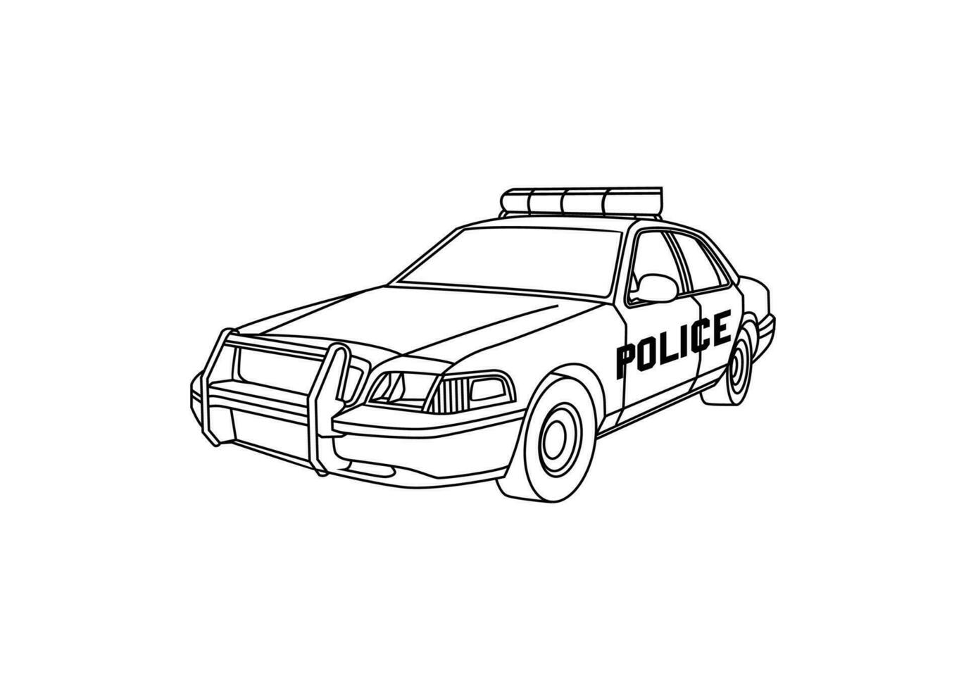Police car line art vector illustration. Transportation outline stroke template. Vector eps 10
