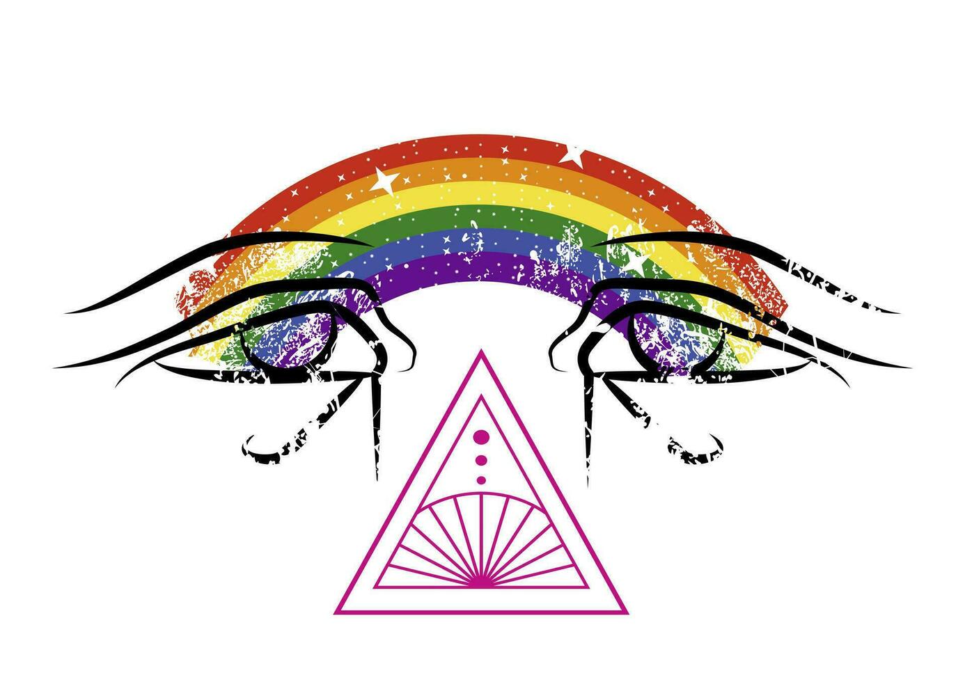 camiseta diseño de dos egipcio ojos unido por un arcoíris. vector ilustración para gay orgullo día