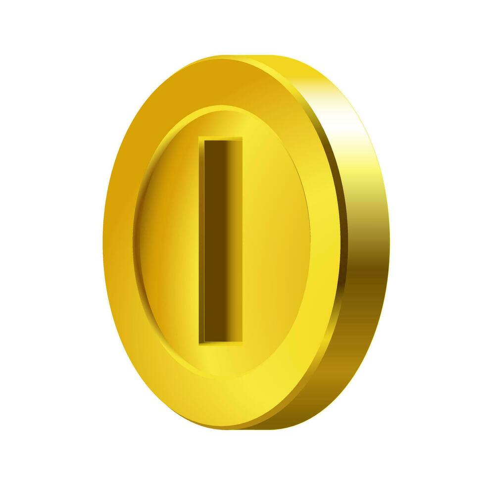 Cute 3D Super Coin Side View One Credit Point Cartoon Golden Yellow Color vector