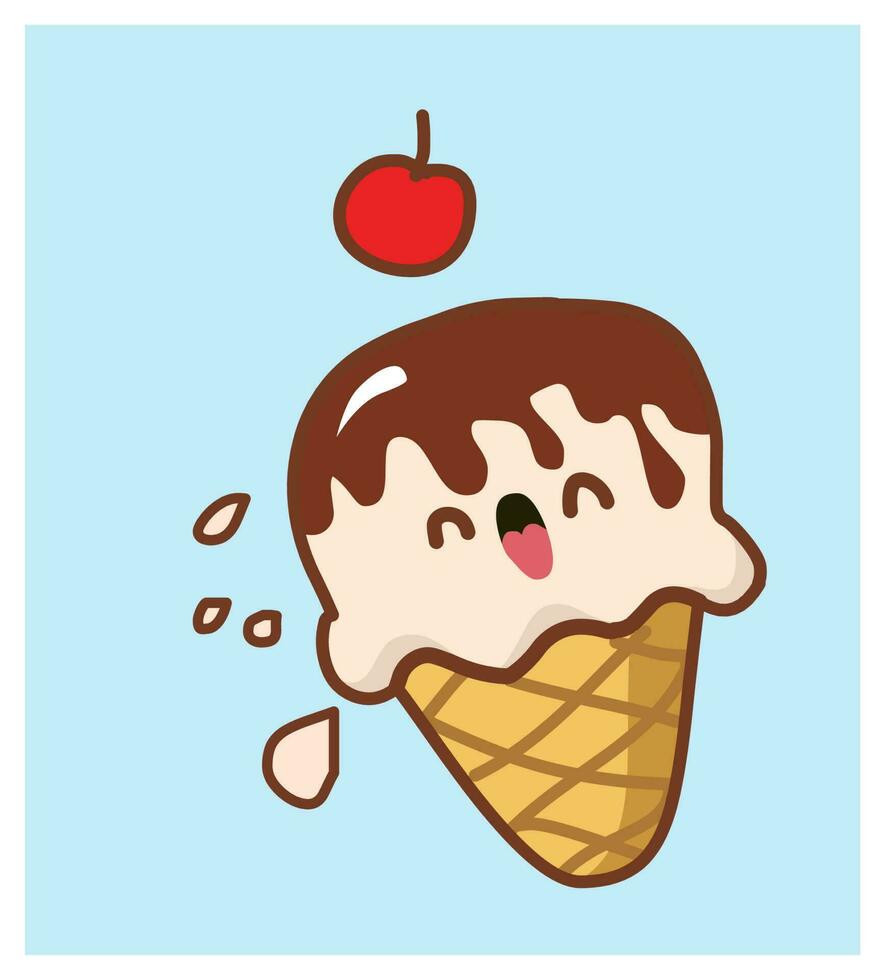 Cute ice cream with cherry Cartoon Vector Art Illustration