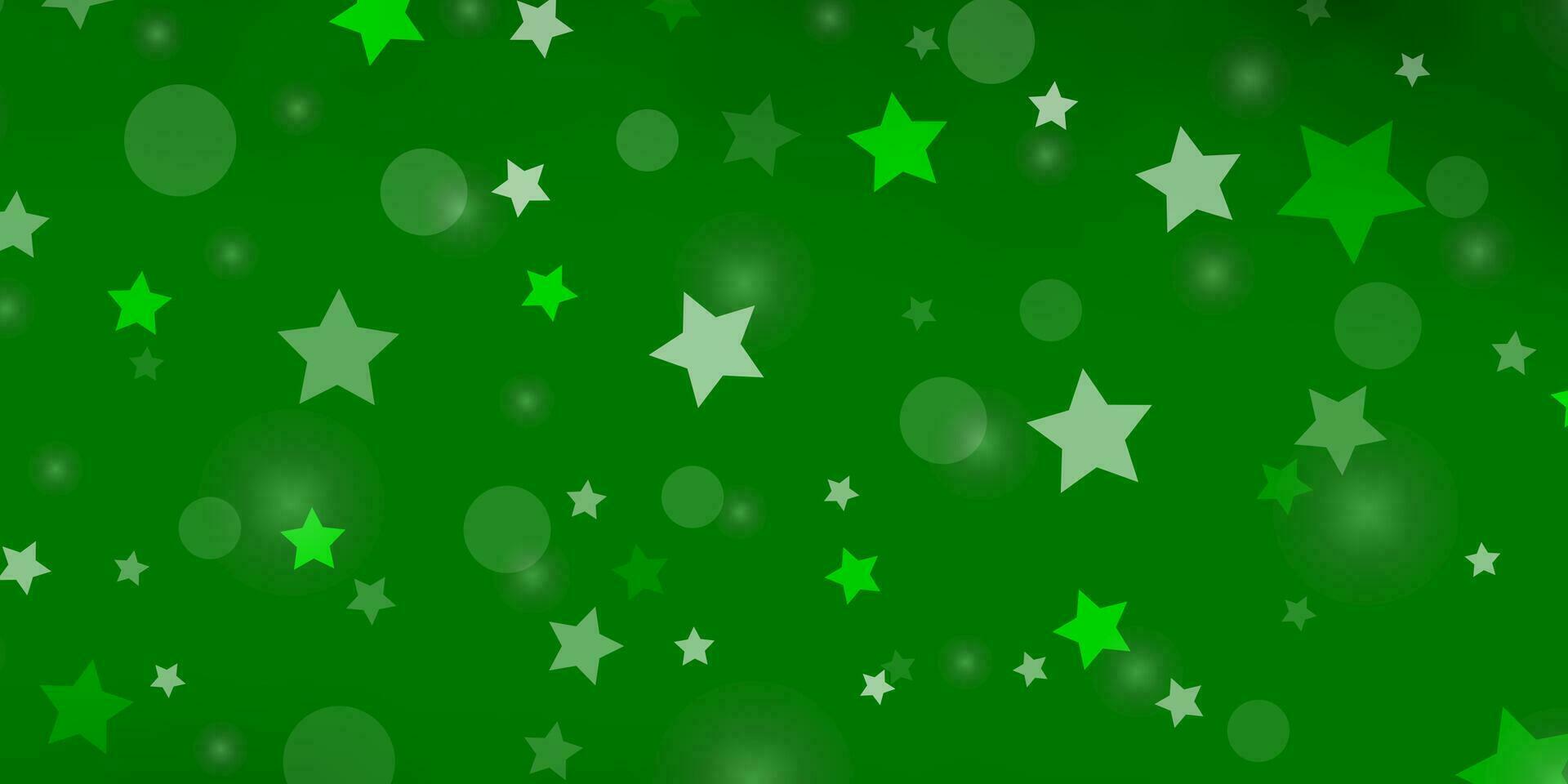 textura de vector verde claro con círculos, estrellas.