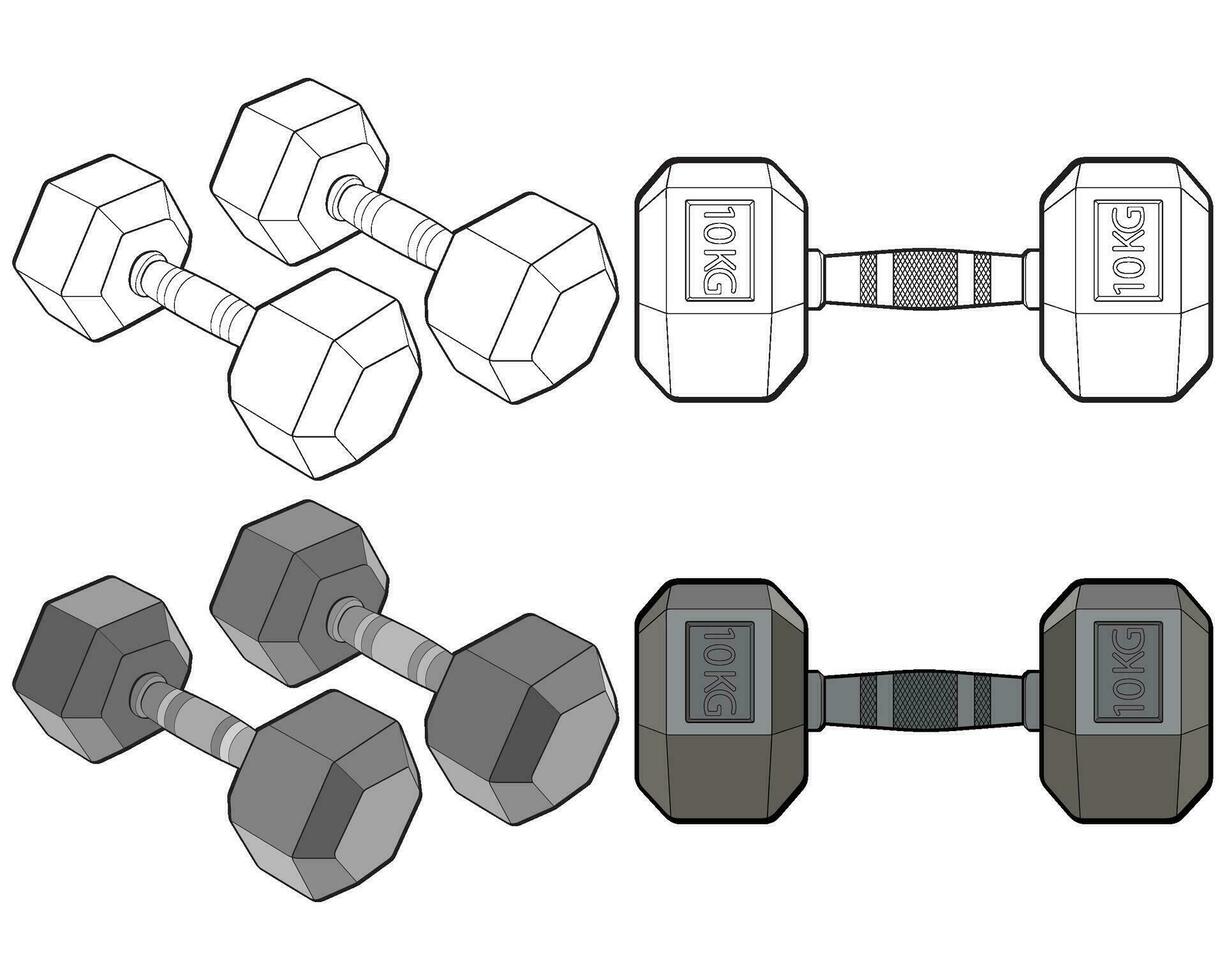 Set of Heavy sport dumbbell for gymnastics, vector Heavy sport dumbbell isolated with white background.