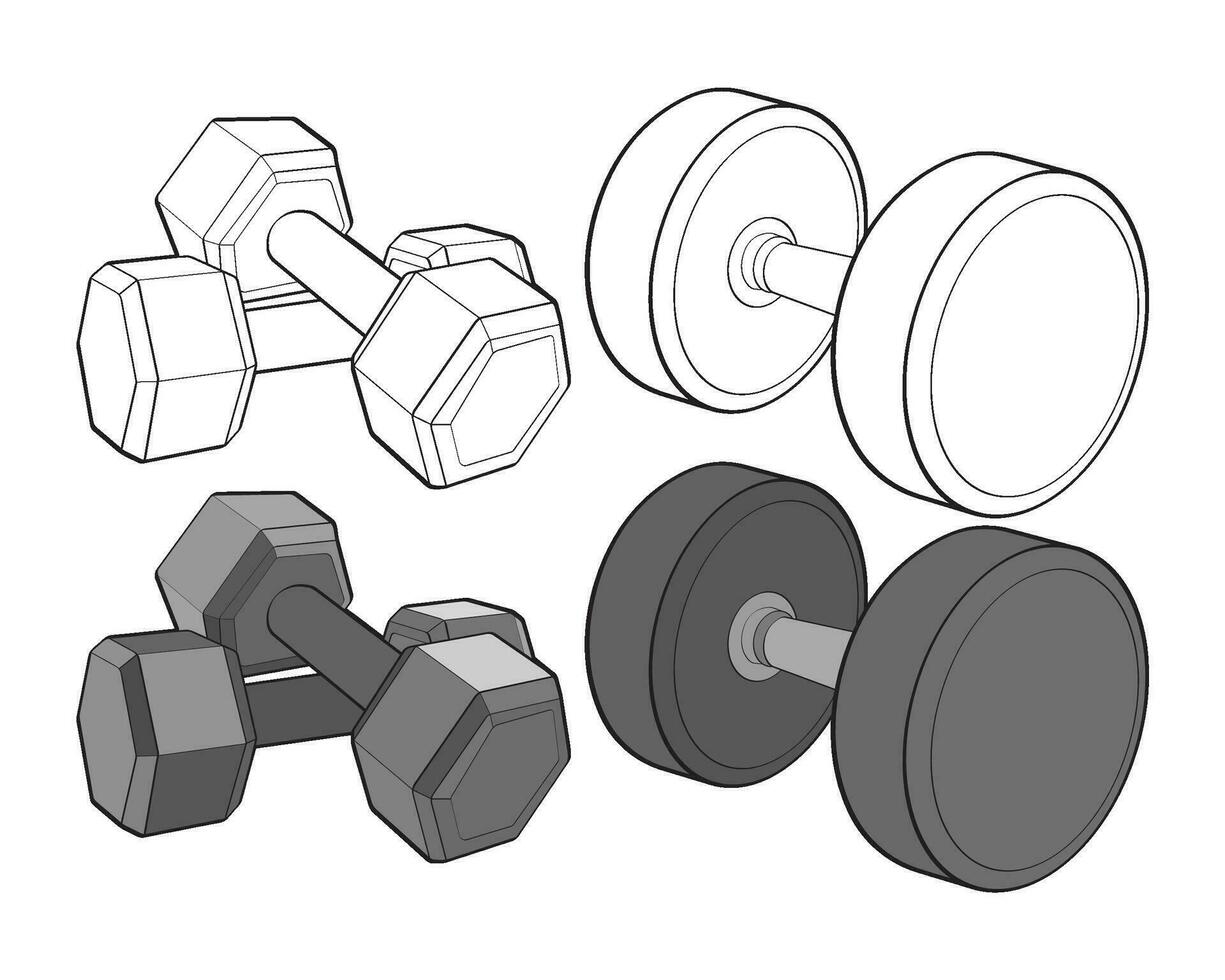 Set of Heavy sport dumbbell for gymnastics, vector Heavy sport dumbbell isolated with white background.