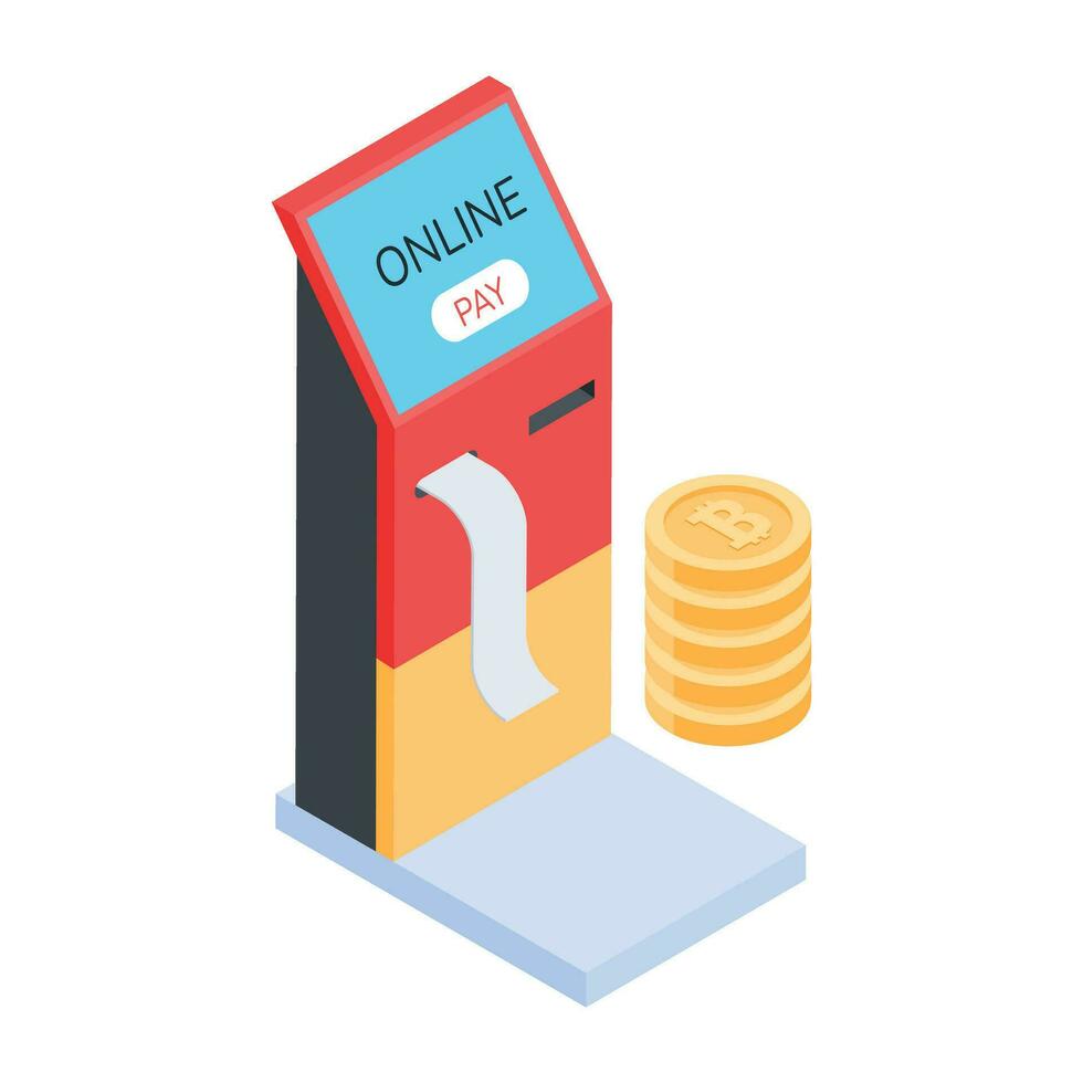 An isometric icon of atm transaction vector
