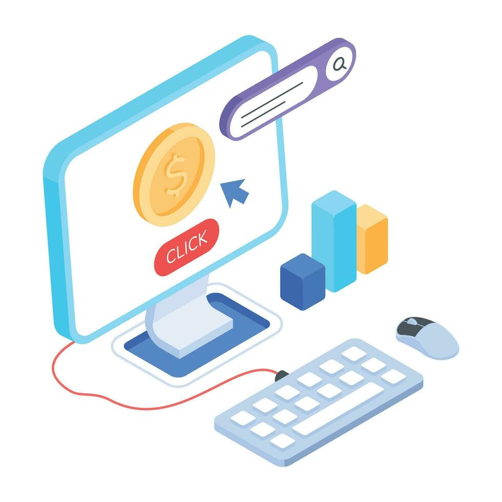 An isometric icon of bitcoin analytics vector