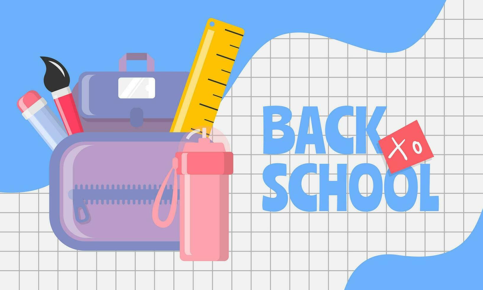 cartel de regreso a la escuela con útiles escolares vector