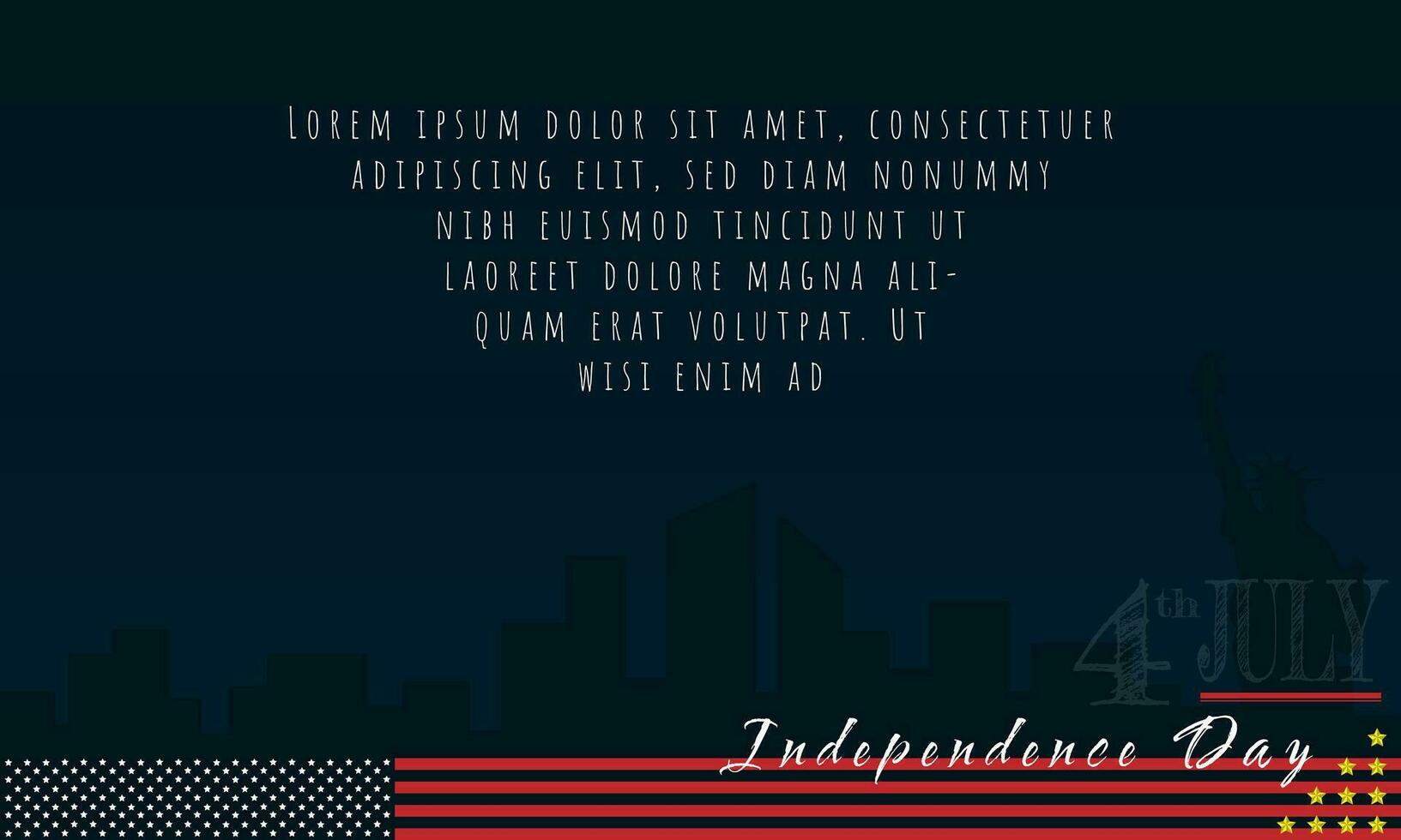 Happy 4th of July Independence Day template with city silhouette, statue of liberty and copy space area vector