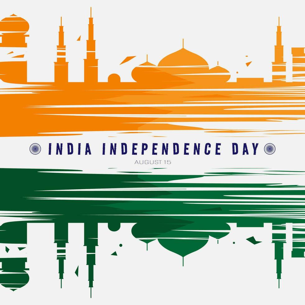 contento India independencia día con indio edificios en cepillo estilo vector