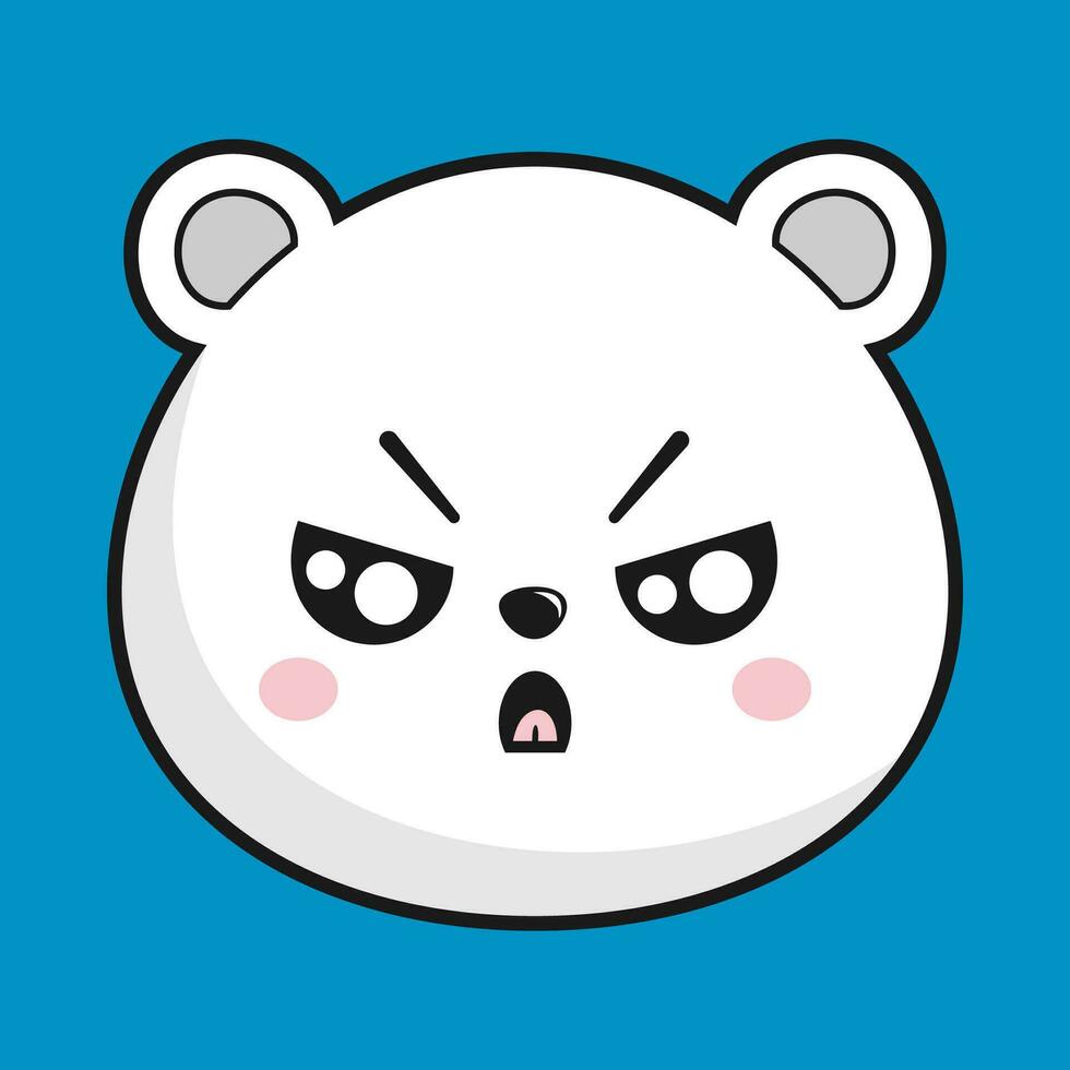 polar oso enojado cara cabeza kawaii pegatina aislado vector