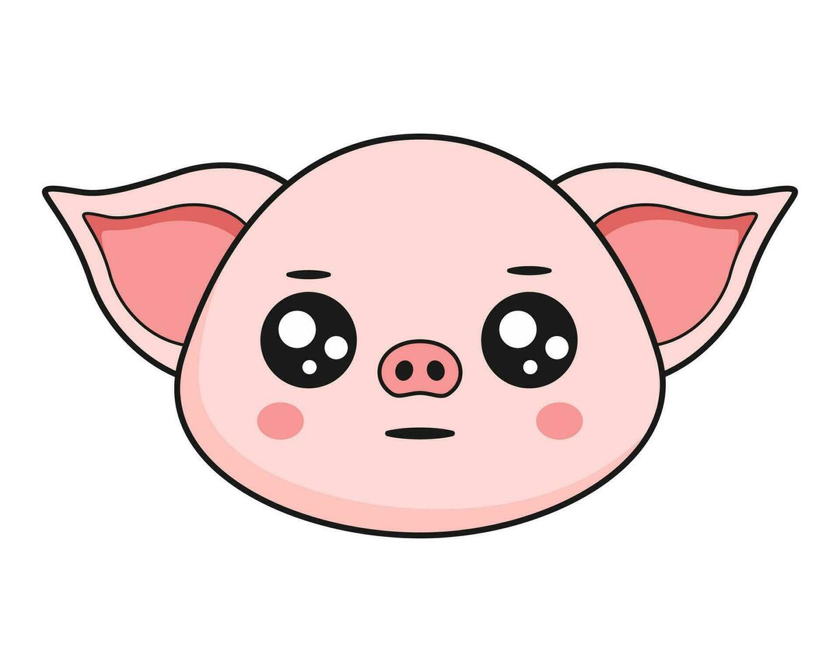 cerdo neutral cara cabeza kawaii pegatina vector