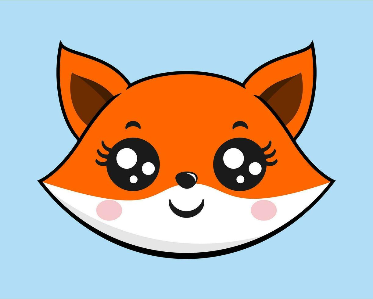 zorro sonrisa cara cabeza kawaii pegatina vector