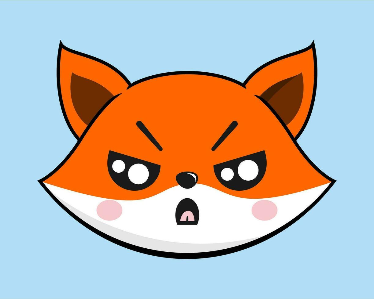 Fox Angry Face Head Kawaii Sticker vector