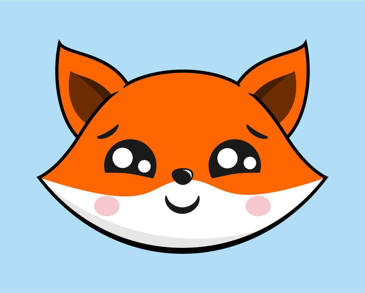 zorro tímido cara cabeza kawaii pegatina vector