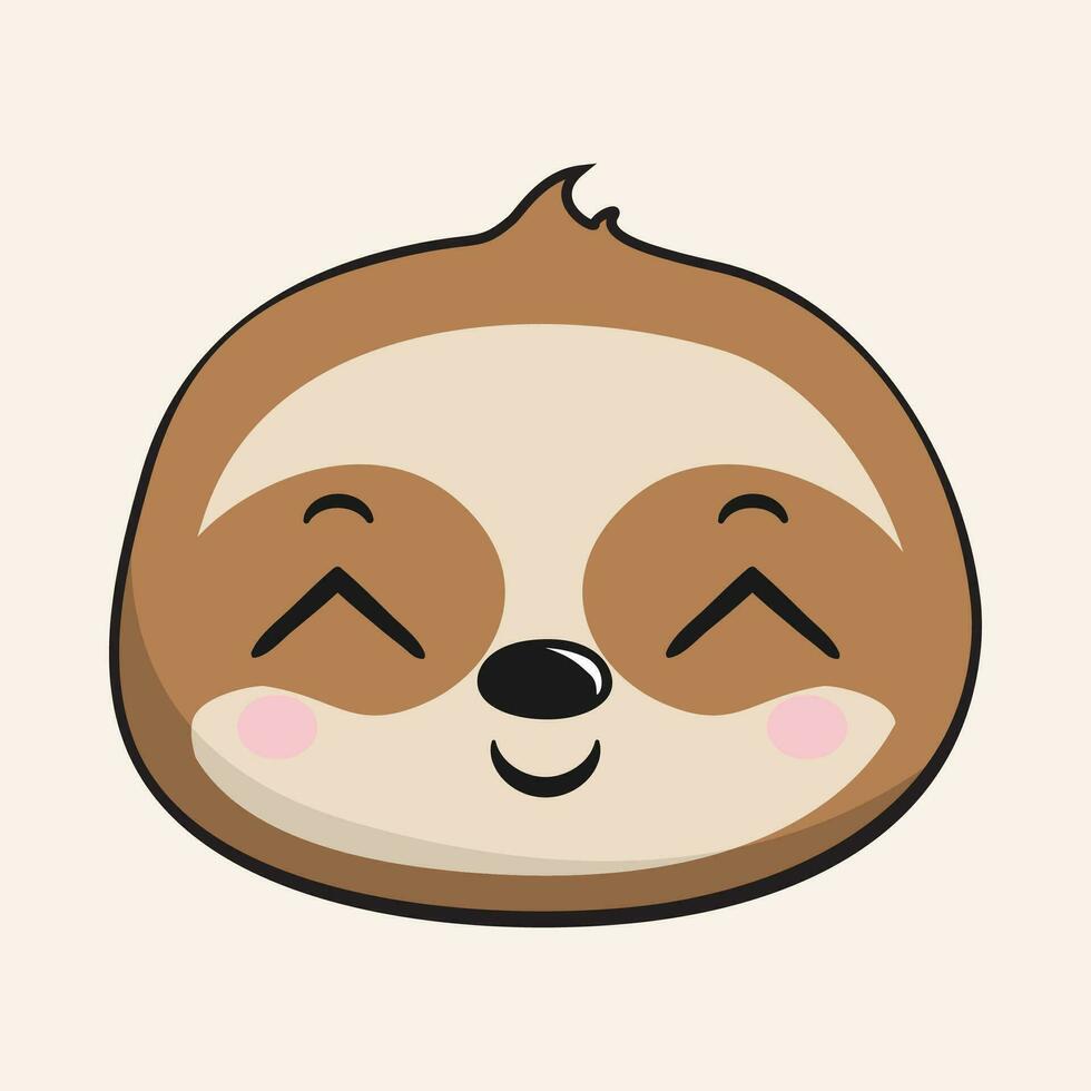 Sloth Cute Smile Face Head Kawaii Sticker Isolated vector