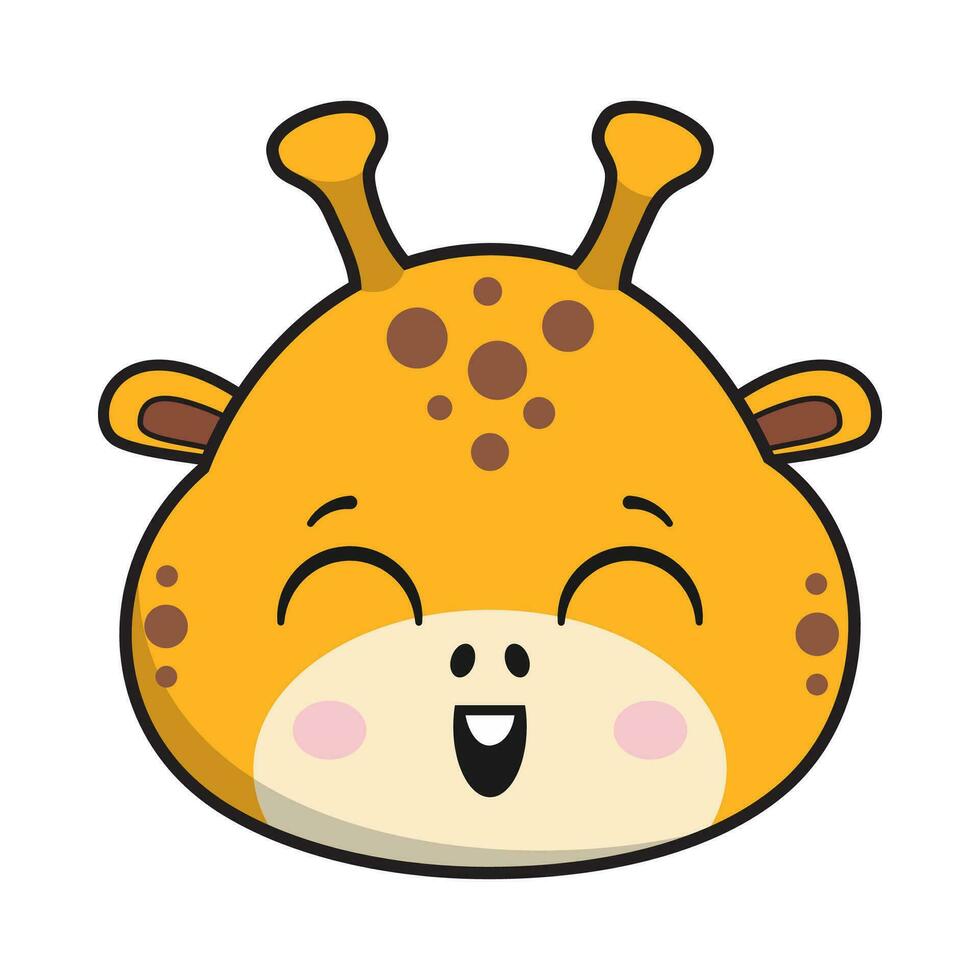 jirafa sonriendo cara pegatina emoticon cabeza aislado vector
