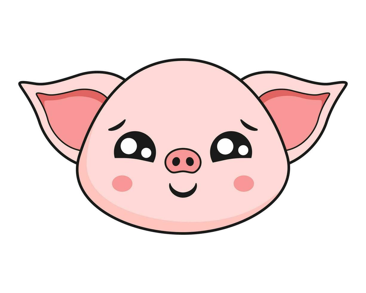 Pig Shy Face Head Kawaii Sticker vector