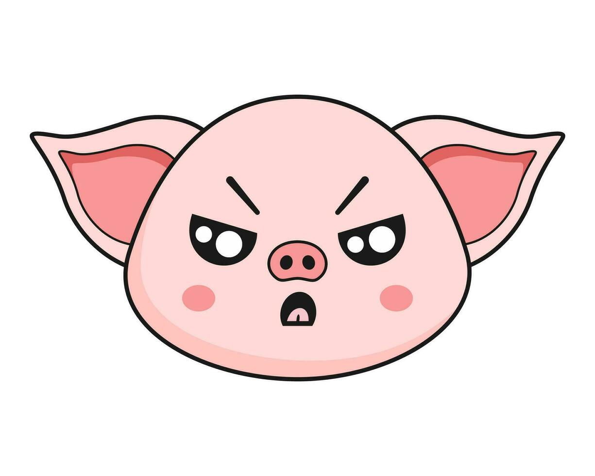 Pig Angry Face Head Kawaii Sticker vector