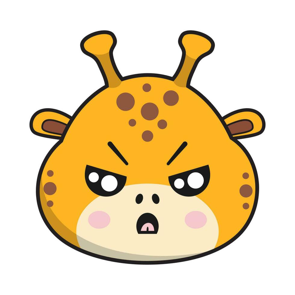 jirafa enojado cara pegatina emoticon cabeza aislado vector