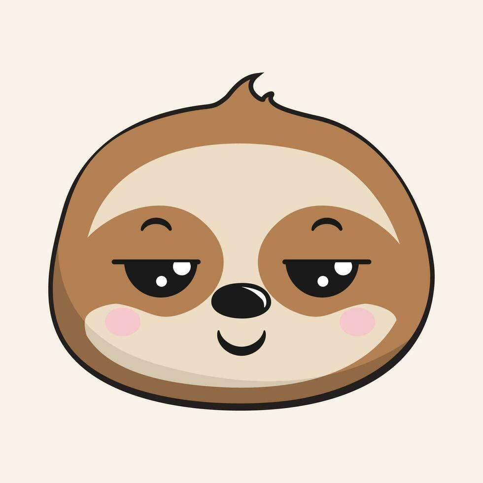 Sloth Pensive Face Head Kawaii Sticker Isolated vector