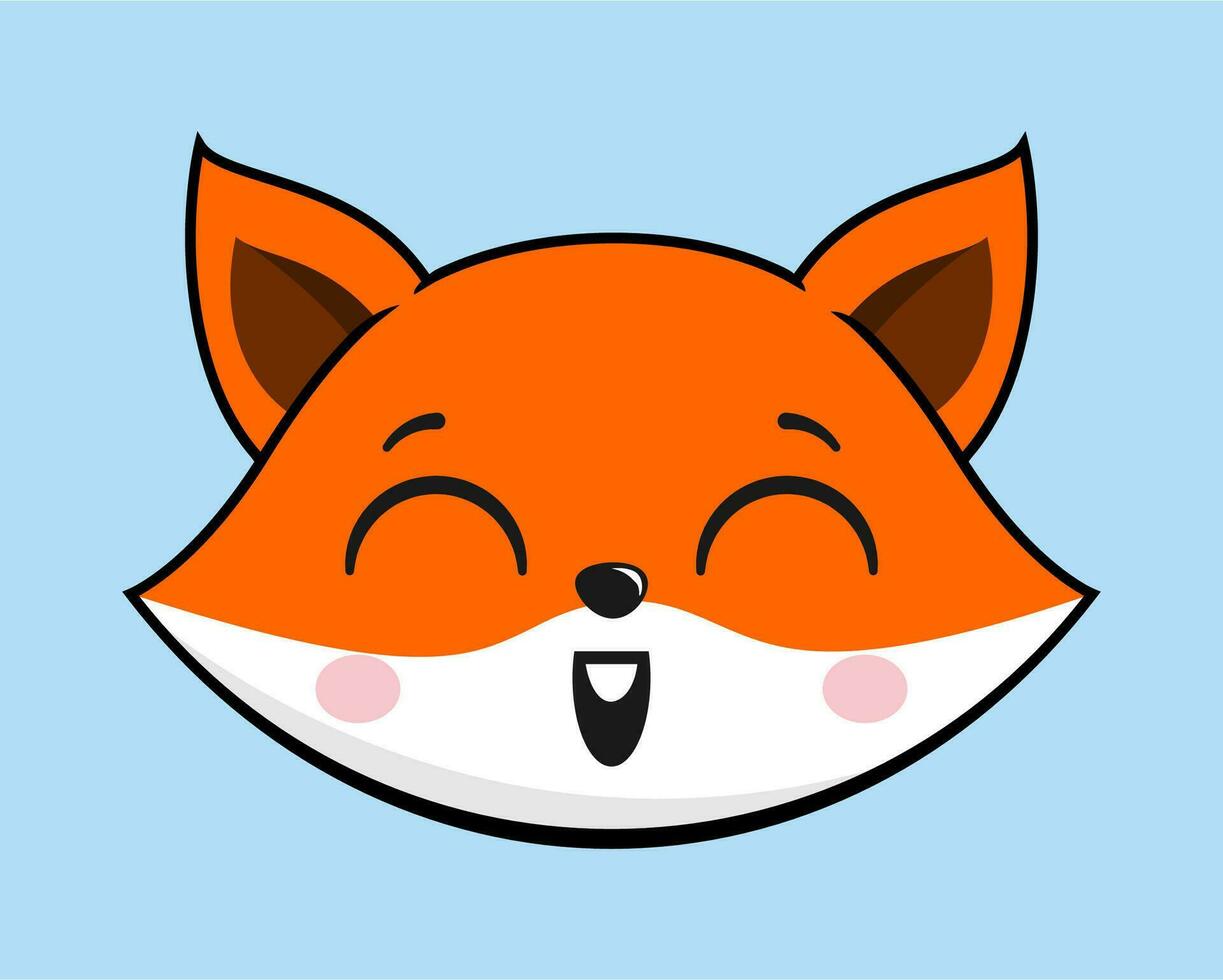 zorro sonriendo cara cabeza kawaii pegatina vector