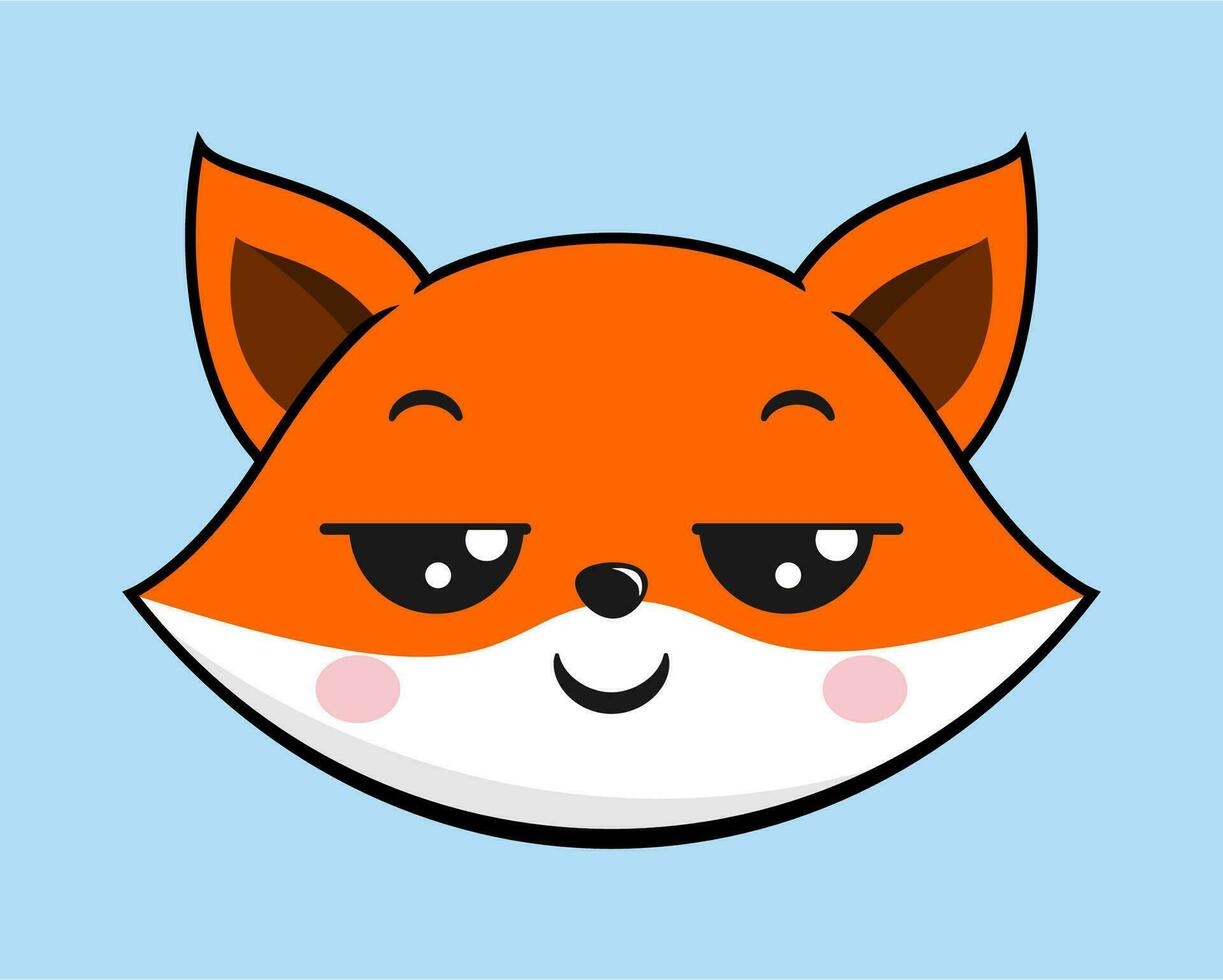 Fox Pensive Face Head Kawaii Sticker vector