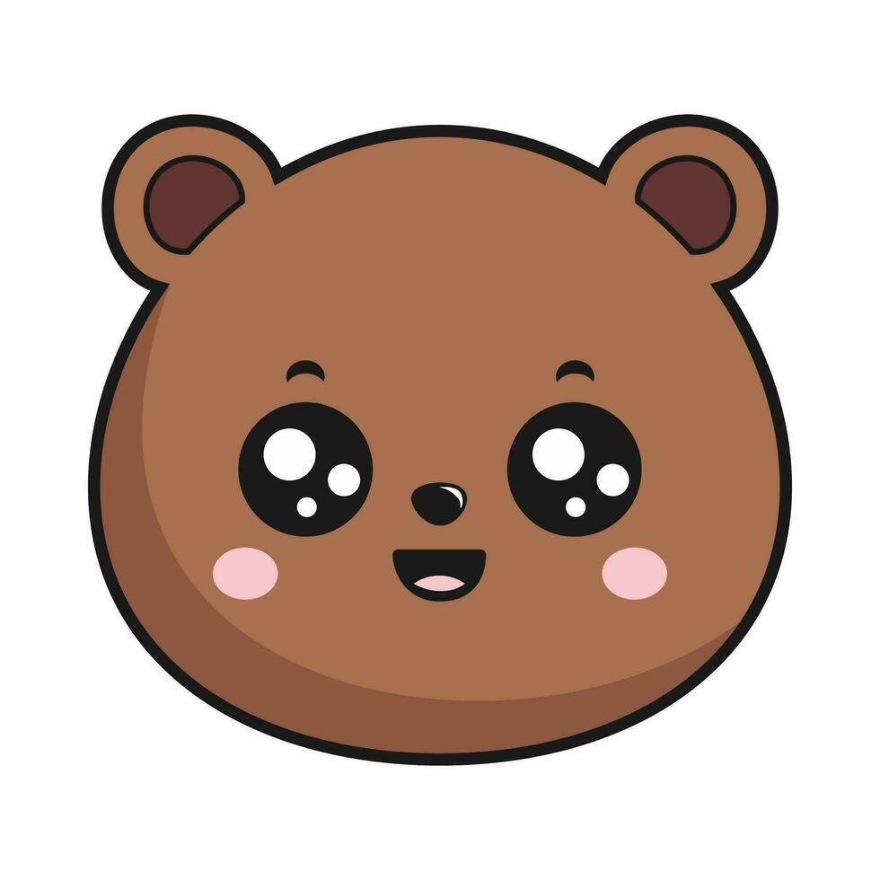 Bear Smiling Face Head Kawaii Sticker Isolated vector