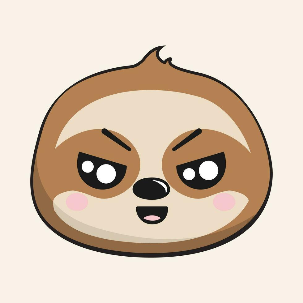 Sloth Unamused Face Head Kawaii Sticker Isolated vector