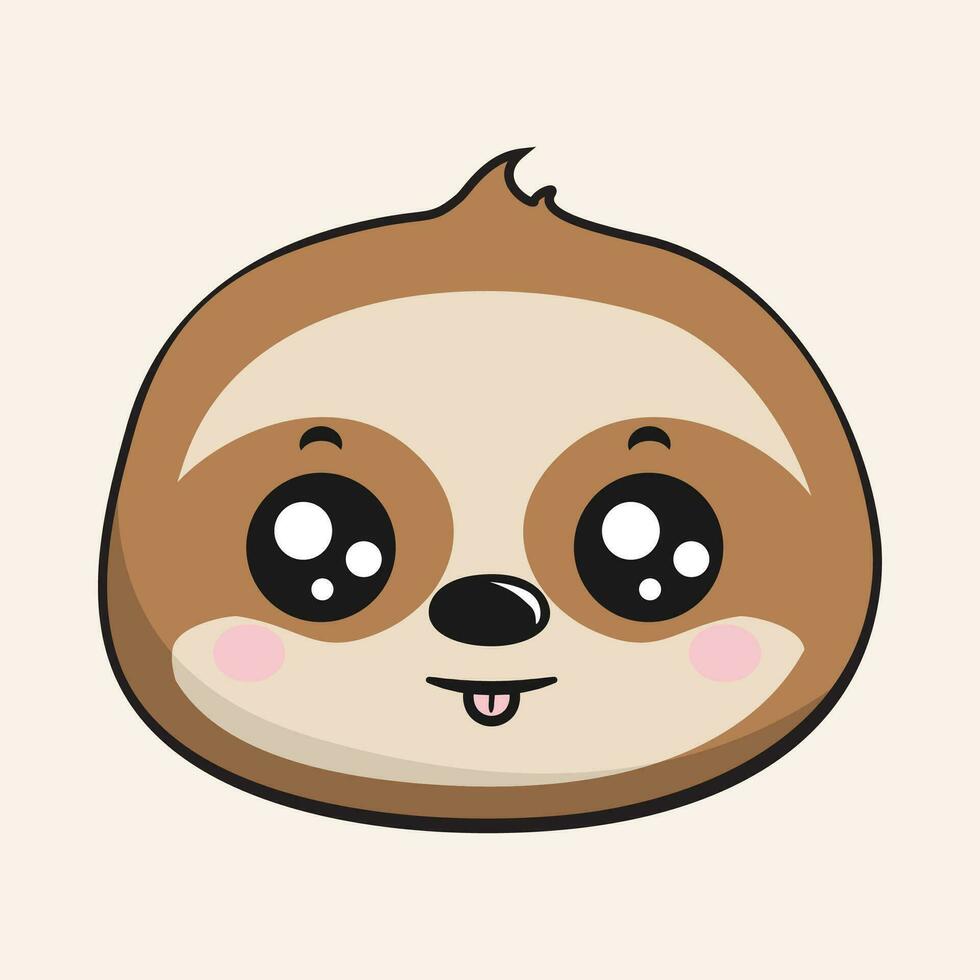 Sloth Tongue Out Face Head Kawaii Sticker Isolated vector