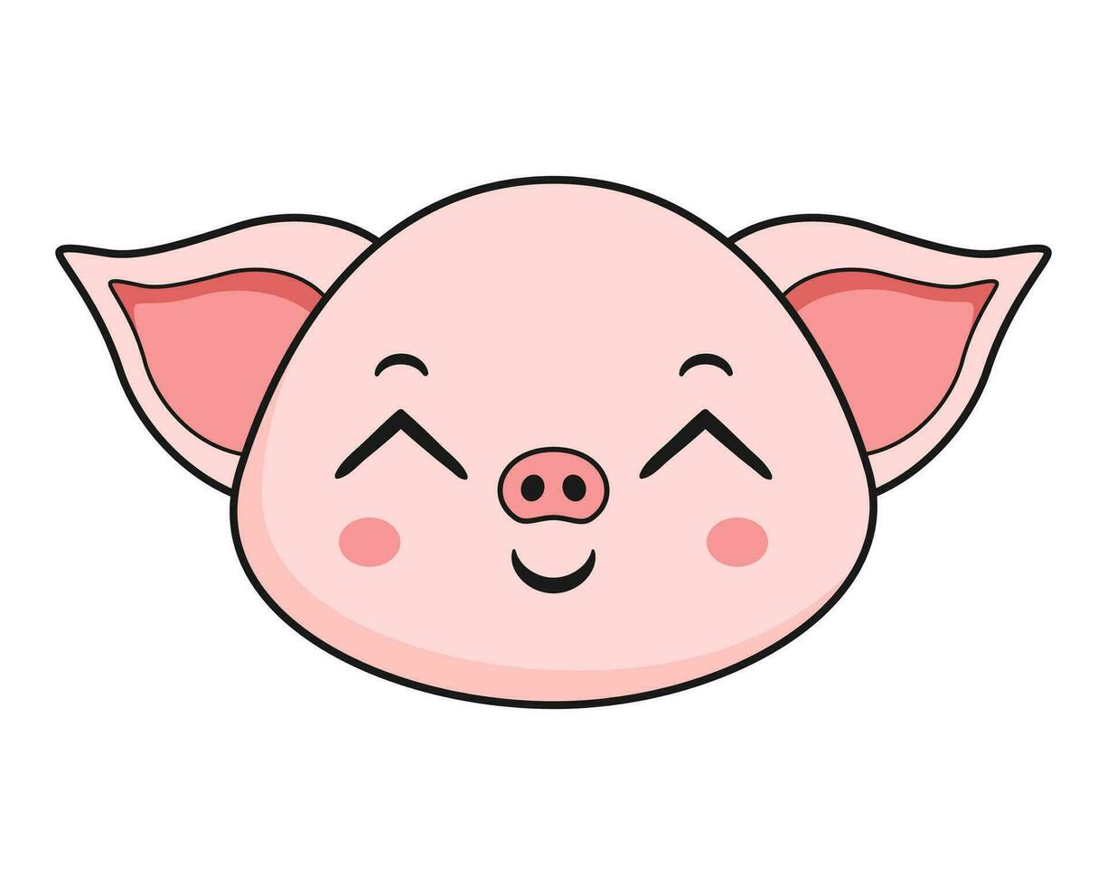 Pig Smiling Face Head Kawaii Sticker vector