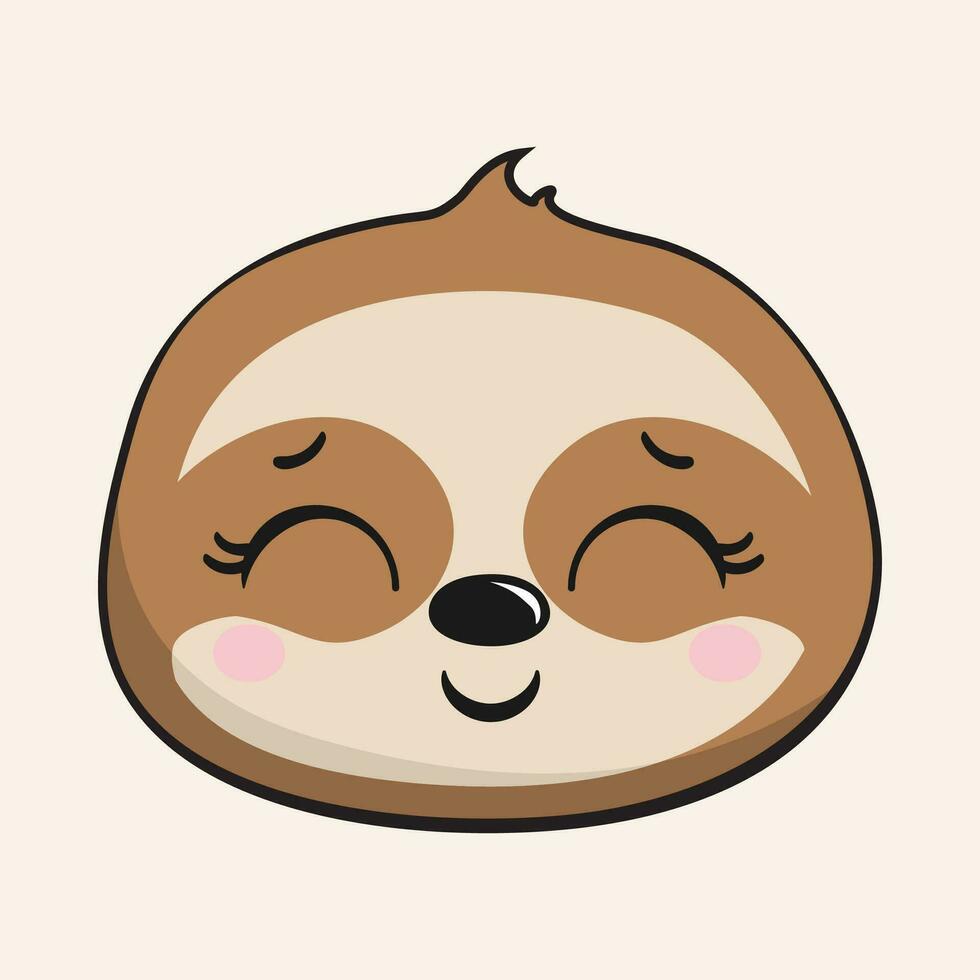 Sloth Smile Face Head Kawaii Sticker Isolated vector