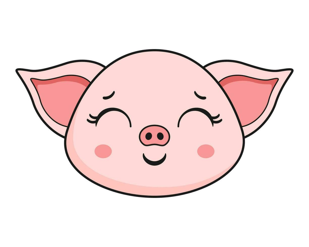 Pig Smile Face Head Kawaii Sticker vector