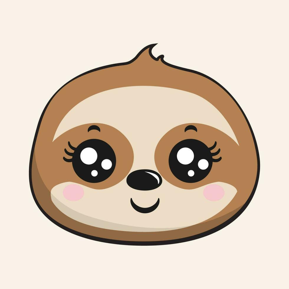 Sloth Smile Face Head Kawaii Sticker Isolated vector