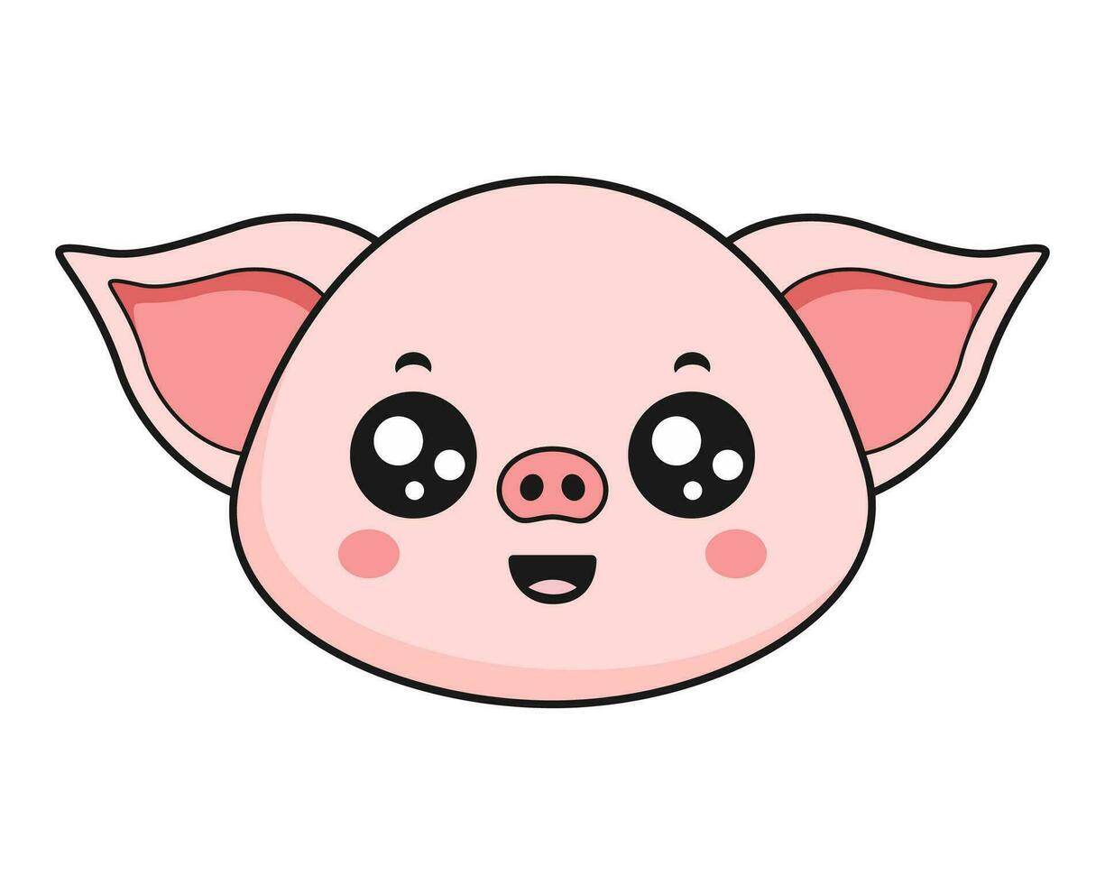 Pig Smiling Face Head Kawaii Sticker vector