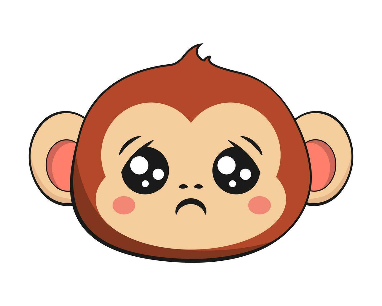 Monkey Chimpanzee Worried Face Head Kawaii Sticker Isolated vector