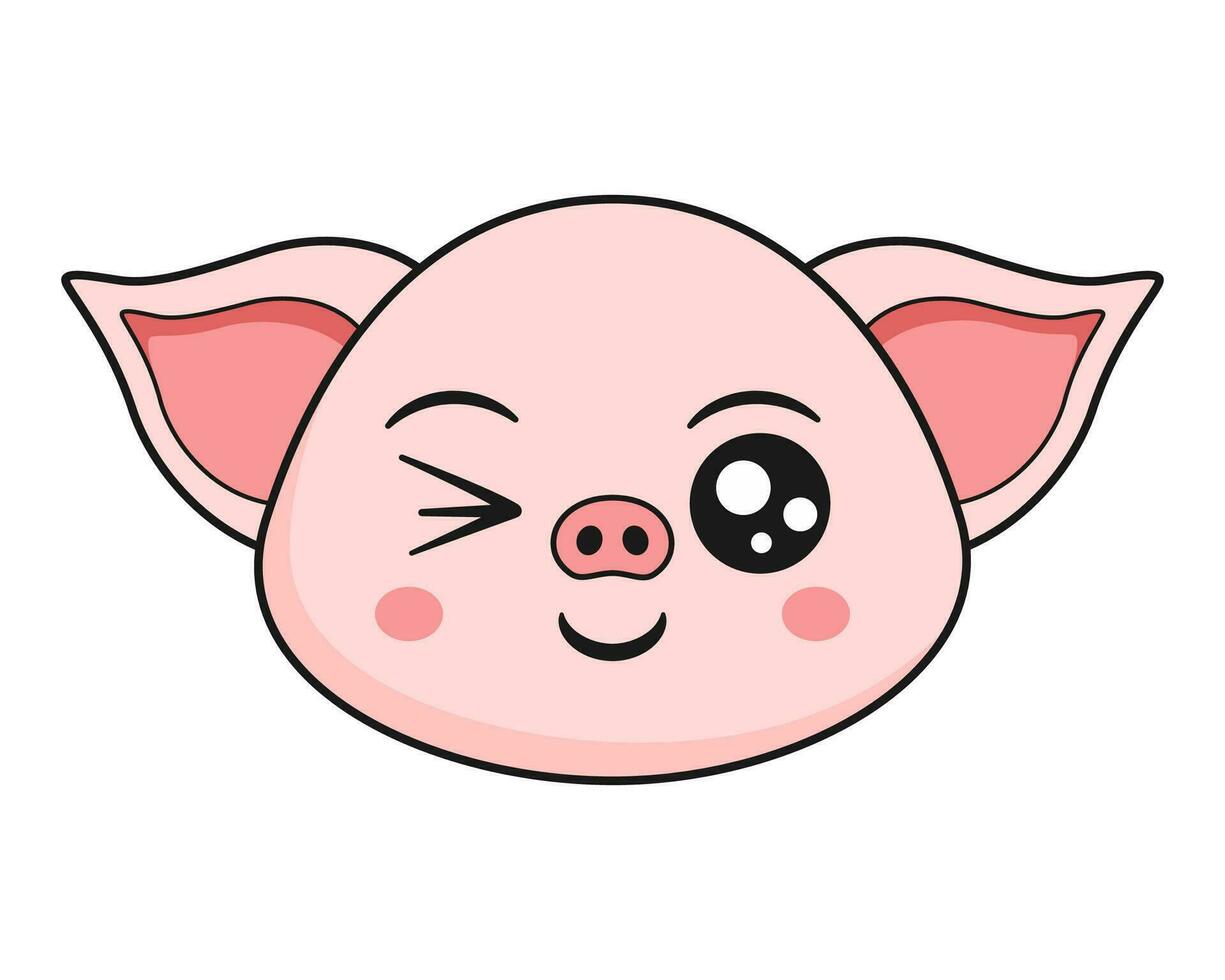 Pig Winking Face Head Kawaii Sticker vector