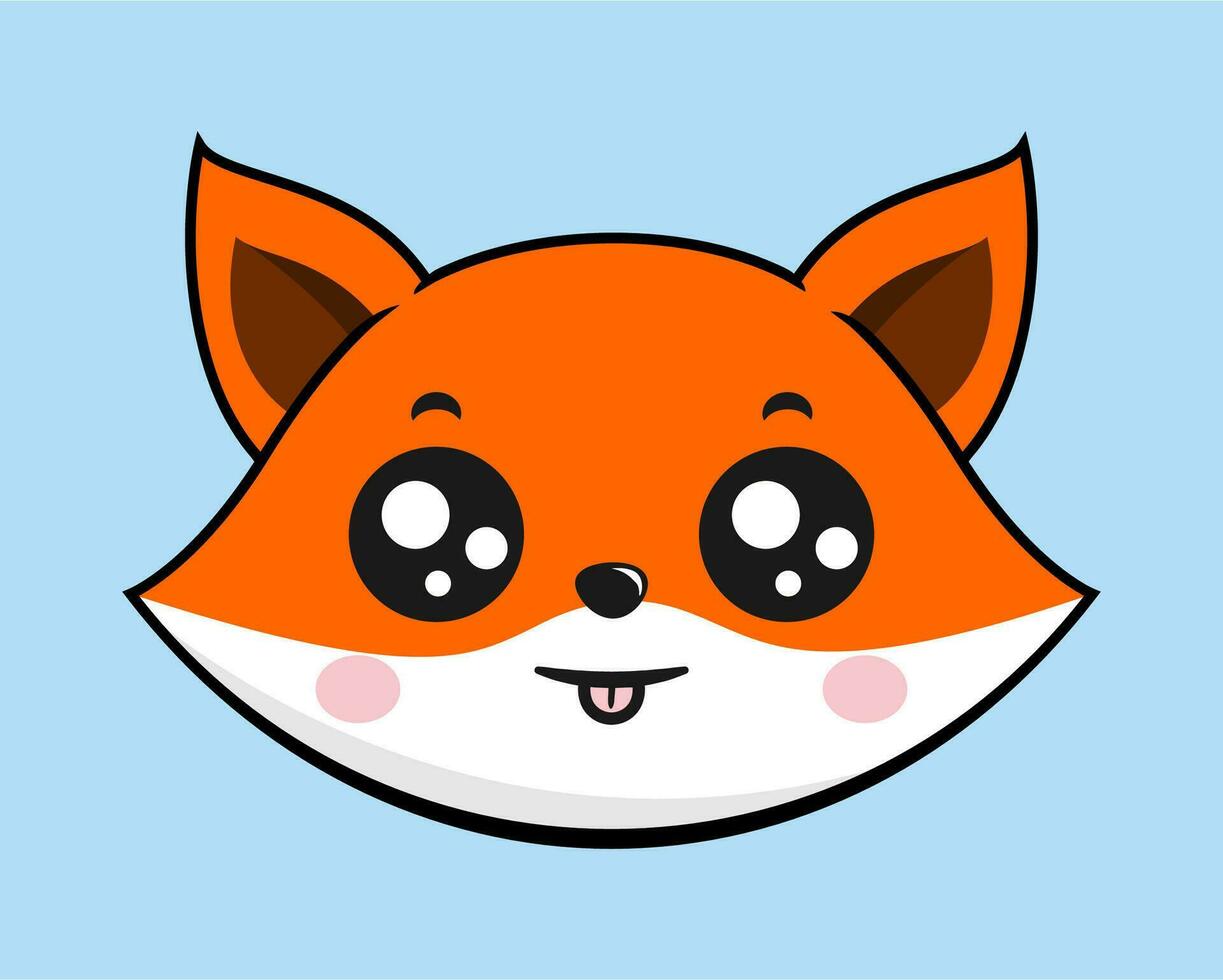 zorro lengua cara cabeza kawaii pegatina vector