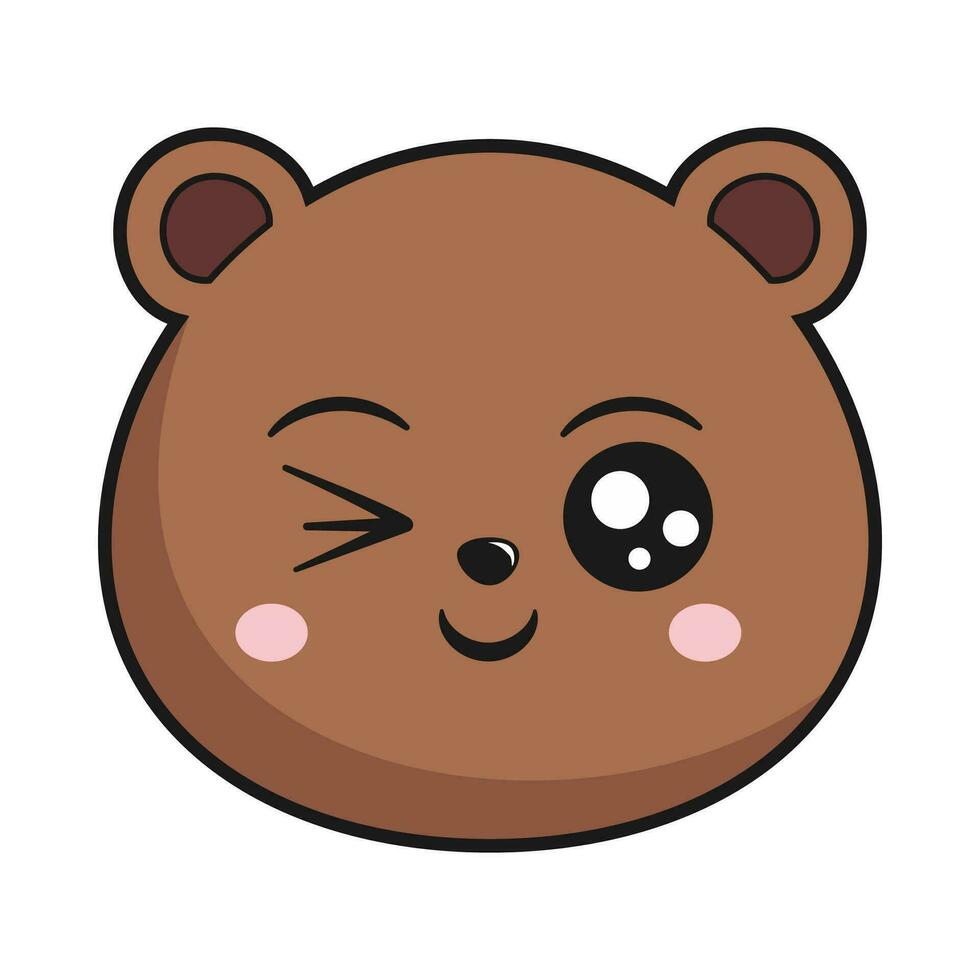 Bear Winking Face Head Kawaii Sticker Isolated vector