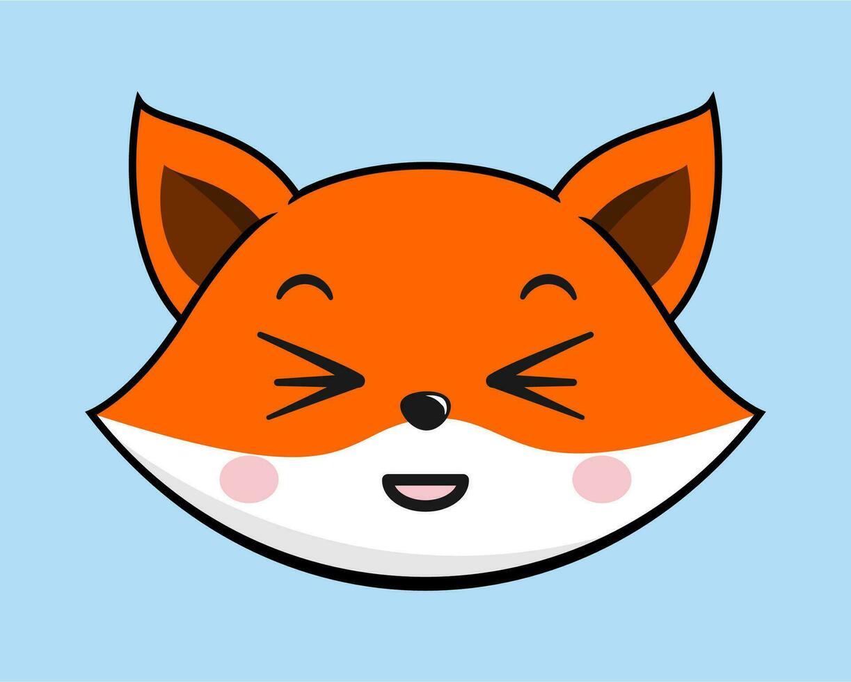 Fox Squinting Face Head Kawaii Sticker vector