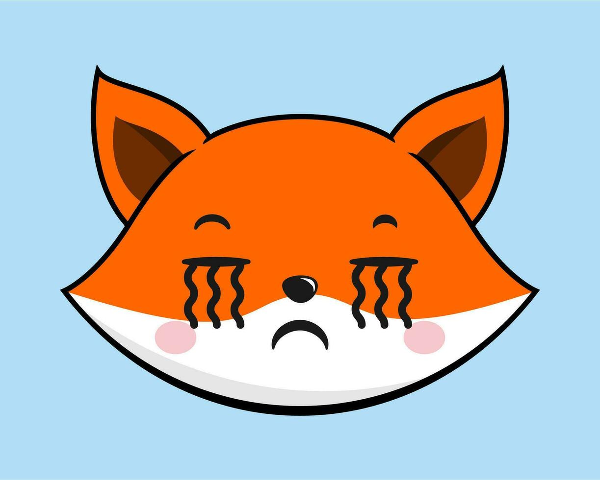 Fox Crying Face Head Kawaii Sticker vector