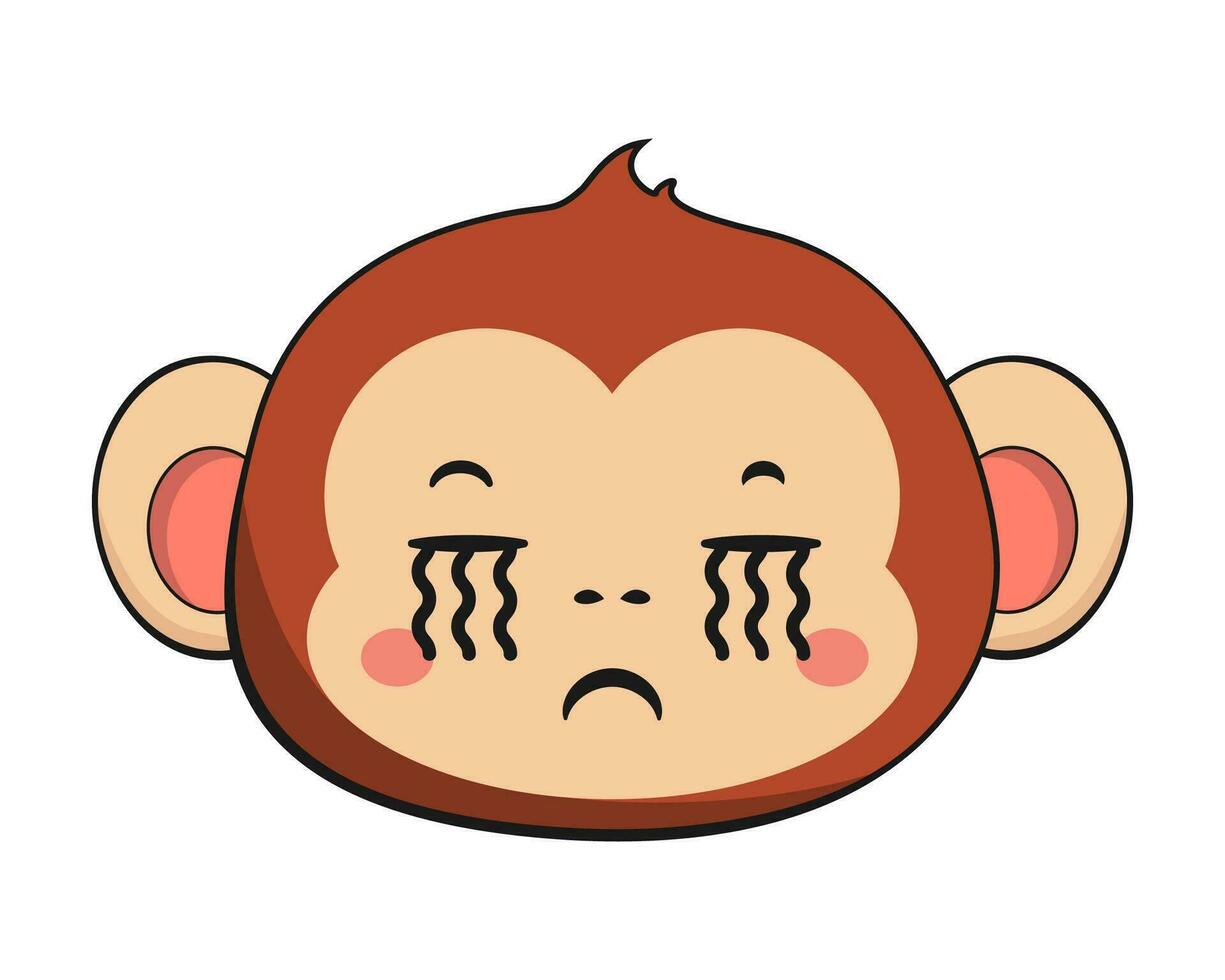 Monkey Chimpanzee Crying Face Head Kawaii Sticker Isolated vector