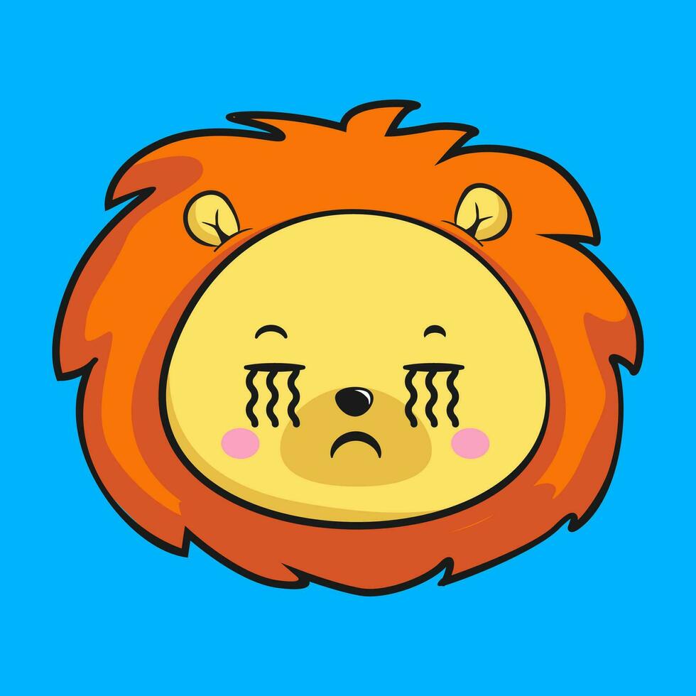 león llorando cara cabeza kawaii pegatina vector