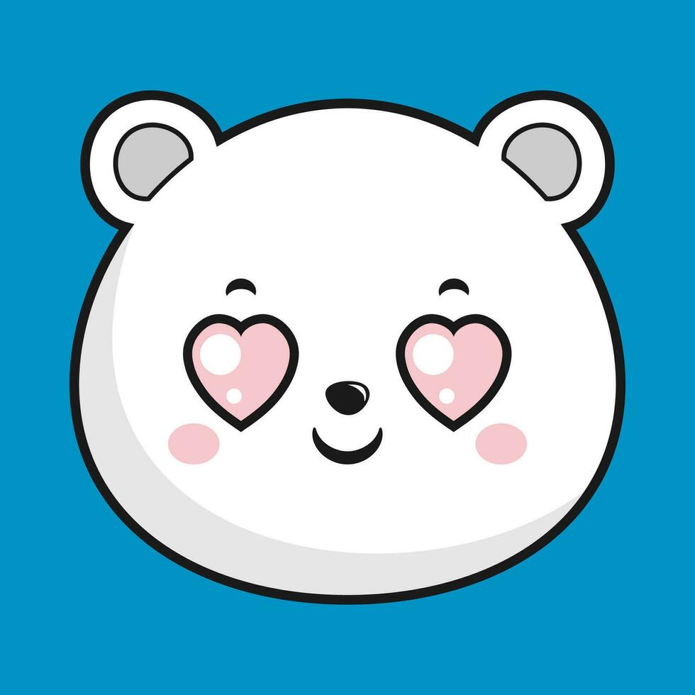 Polar Bear Heart Eyes Face Head Kawaii Sticker Isolated vector