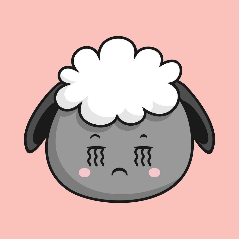 Sheep Crying Face Cartoon Head Sheep Sticker vector