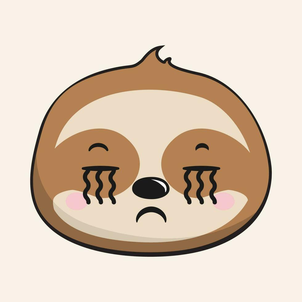 Sloth Crying Face Head Kawaii Sticker Isolated vector