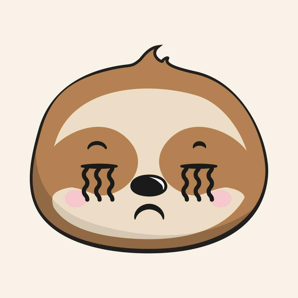 perezoso llorando cara cabeza kawaii pegatina aislado vector