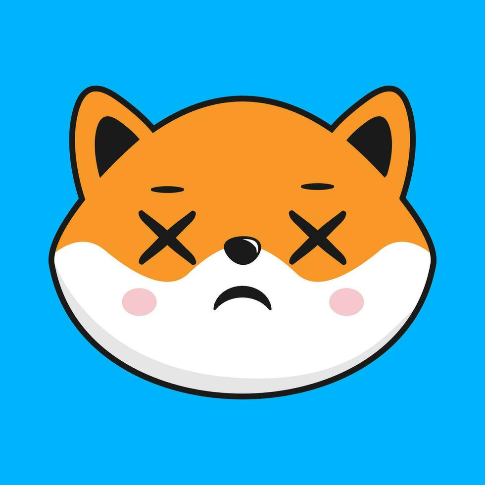 shiba inu perro mareado X ojo cara cabeza kawaii pegatina vector