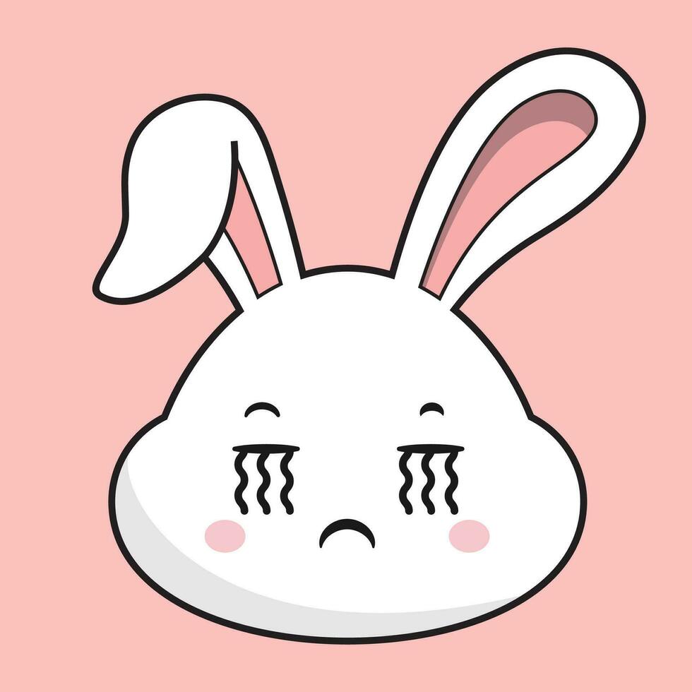 Conejo llorando cara conejito cabeza kawaii pegatina vector