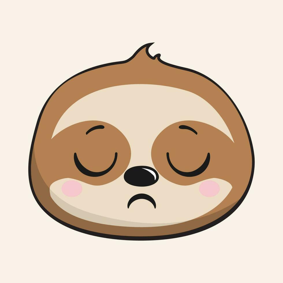 Sloth Sleepy Face Head Kawaii Sticker Isolated vector