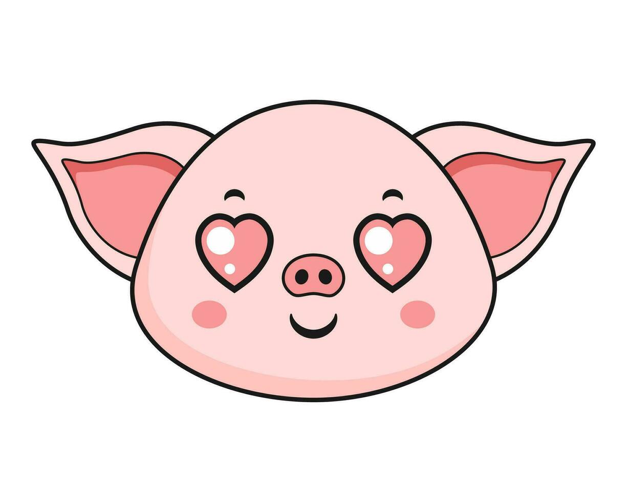 Pig Heart Eyes Face Head Kawaii Sticker vector