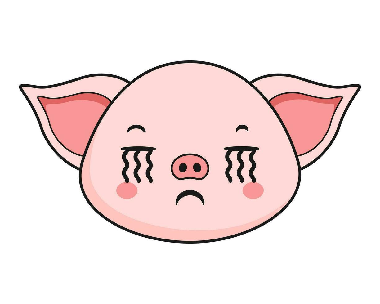 Pig Crying Face Head Kawaii Sticker vector